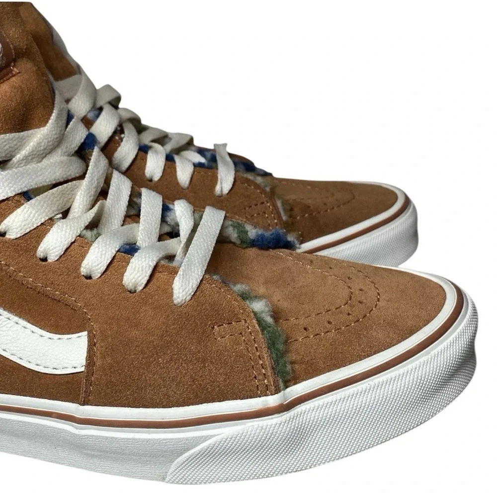 Vans Sk8-Hi Suede High‎ Top Sneakers Tobacco Brown Fleece Lined Multi Pattern